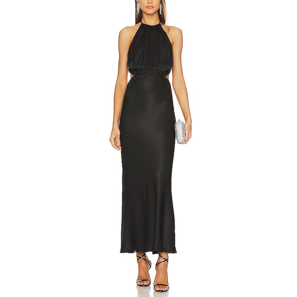 Shona Joy Dresses & Skirts - Shona Joy 'Angelica' Black Polyester Ruched Open Back Midi Dress Size 2